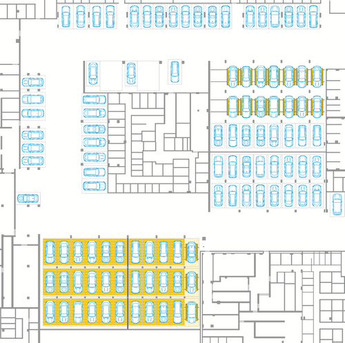 Grafik der Anordnung der Parksysteme in der Tiefgarage