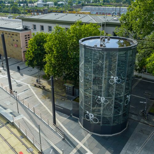 Vue aérienne du Bikesafe à la gare centrale de Heilbronn