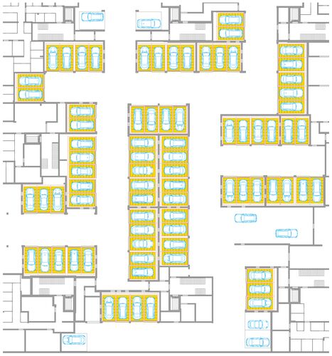 Grafik der Anordnung der Parksysteme in der Tiefgarage