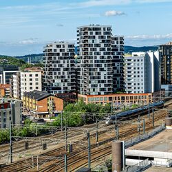 Ansicht aus der Luft auf das gesamte Gelände des Meierikvartalet in Oslo