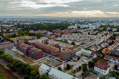 Ansicht aus der Luft auf das gesamte Gelände des Stadtquartier "Turley" in Mannheim
