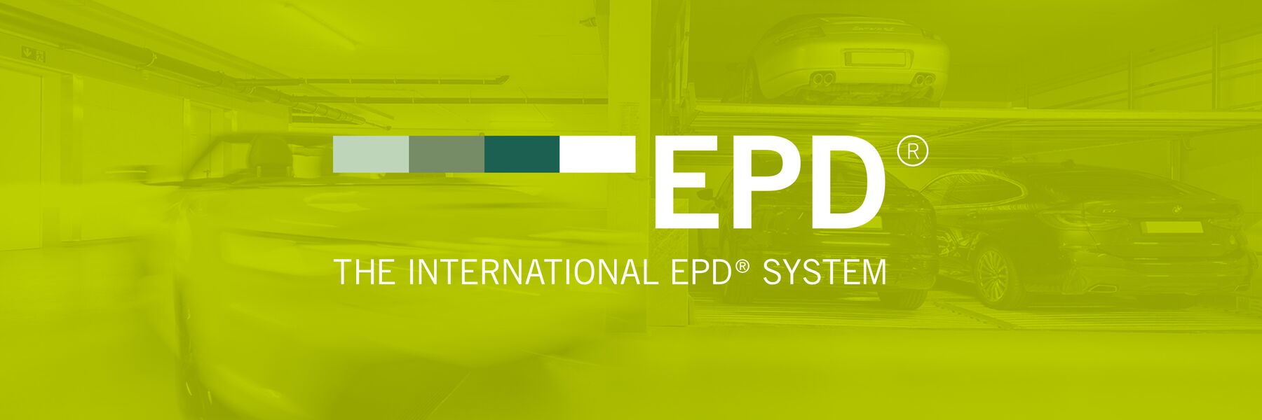 Logo des EPD Zertifikats mit Parksystem im Hintergrund