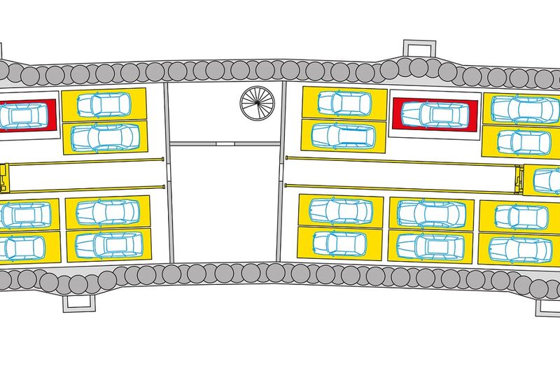 Schéma de la disposition des systèmes de stationnement dans le parking souterrain